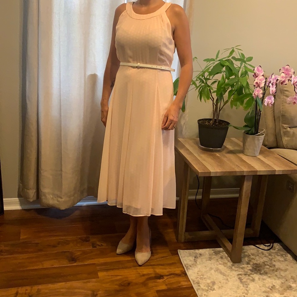 Pink and white polka dotted dress
